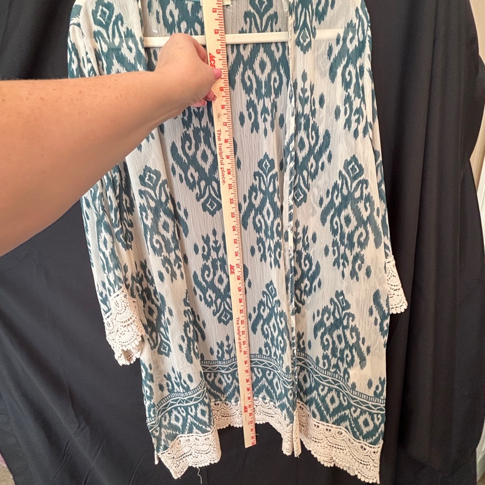 Mason & Belle Green and White Kimono with Lace Accent Women’s 2XL XXL New NWT - Picture 6 of 7